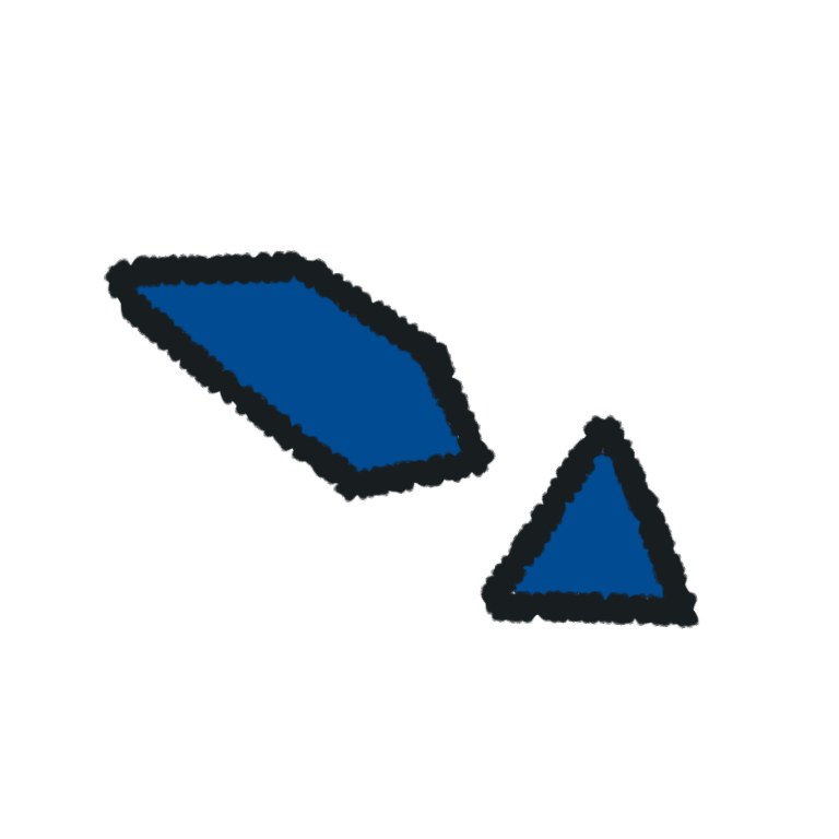 A diagonal dark blue arrow pointing to a dark blue triangle.